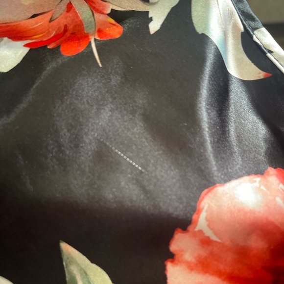 Bebe vintage black, red, cream, green floral midi cowl neckline slip dress. XL. - Picture 9 of 9